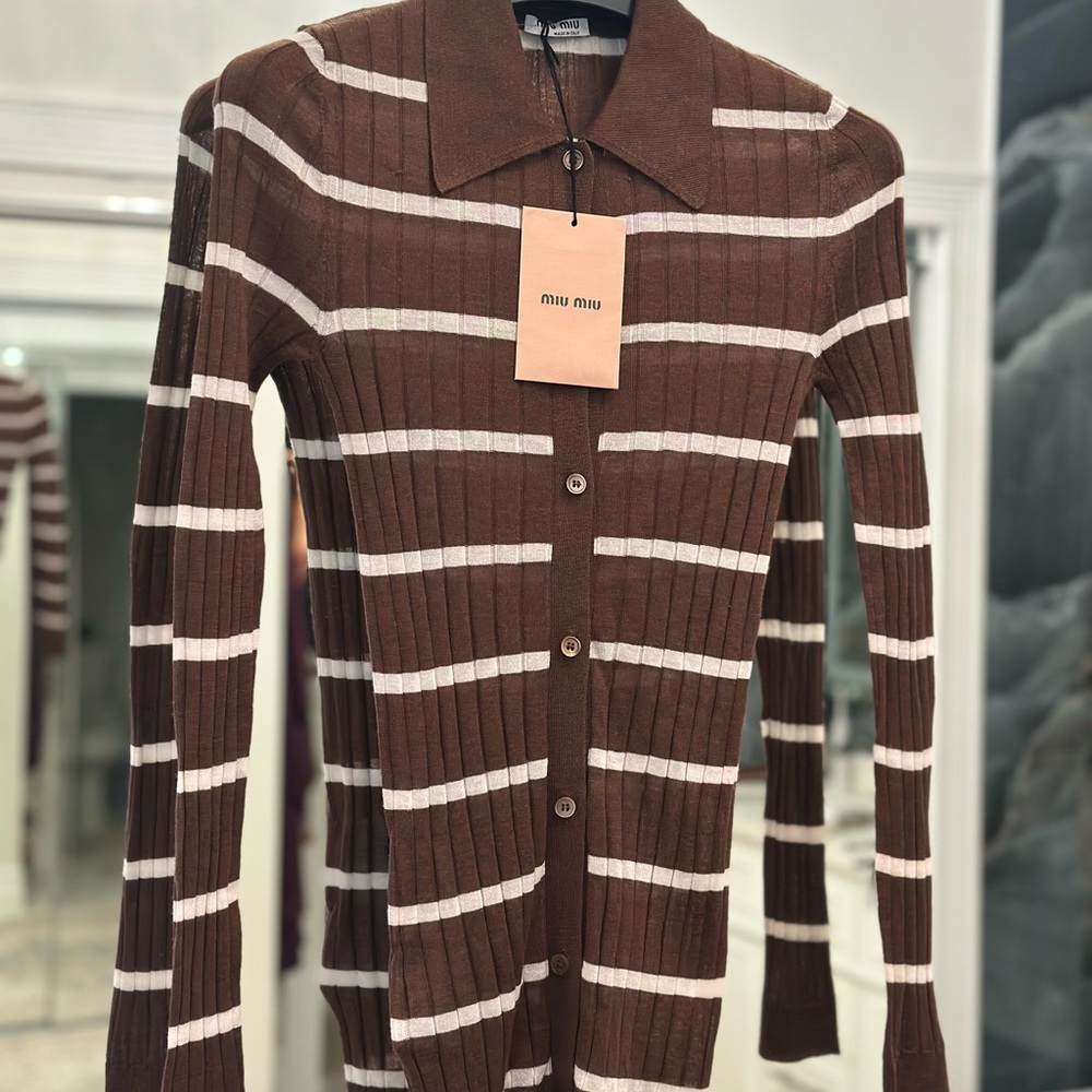 Miu Miu Brown Striped Women's Cardigan